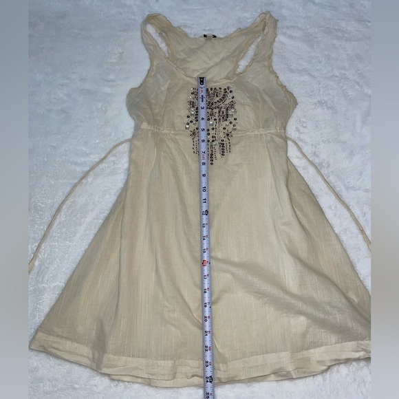 Bohemian Dress Tie Waist Super Cute Summer Beach Dress Embellished Champagne​ - Picture 2 of 6